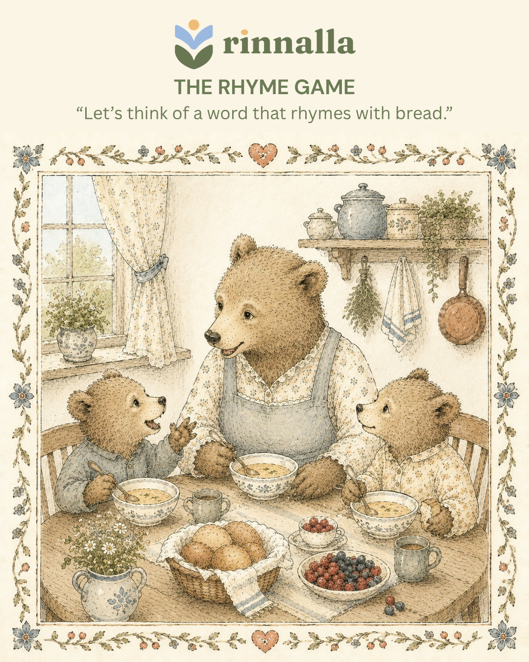 Bear family at breakfast — The Rhyme Game prompt