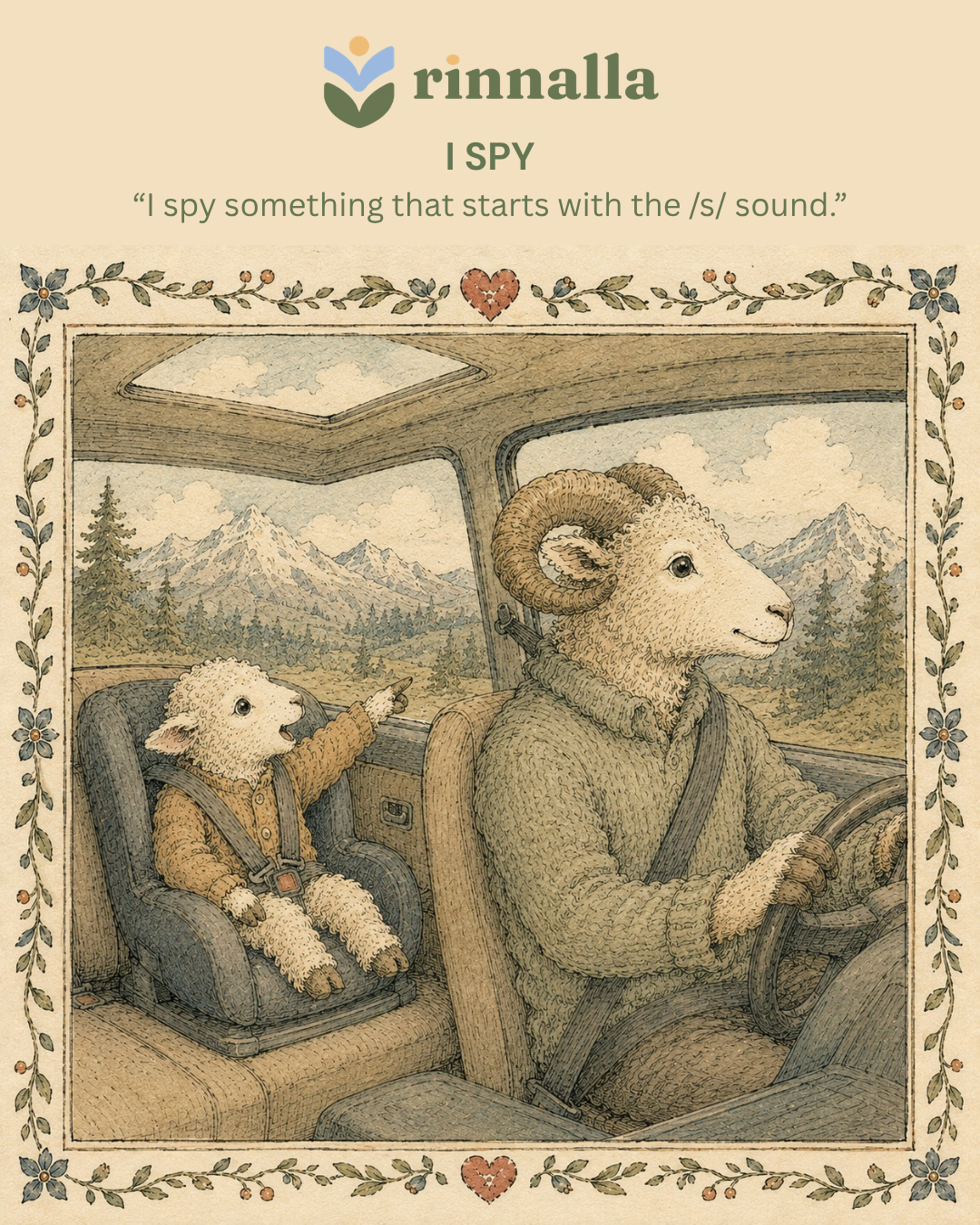 Sheep parent driving with lamb — I Spy prompt